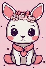 Obraz premium Sweet bunny with flower crown and loving eyes
