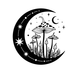 Magic MUSHROOM Svg Vector, Magical Mushroom Svg , Moon Mushroom svg , Mystical Mushroom Svg , Mushroom layered svg, Mushroom