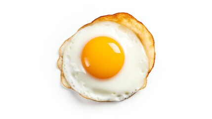 relistic Fried egg isolated on white background, top view, bright color light