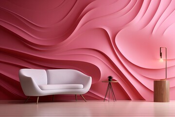 Modern and minimalistic living room interior design in red theme