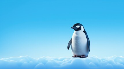 Naklejka premium A small penguin with striking colors against an intense blue backdrop generative ai