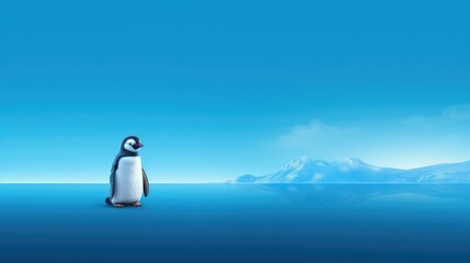 Fototapeta premium A small penguin with striking colors against an intense blue backdrop generative ai