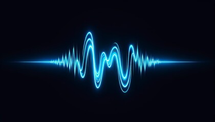Vivid Neon Blue Sound Wave - High-Fidelity Audio Abstract Black Background