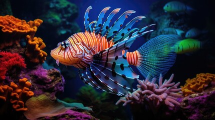 Fototapeta na wymiar A tropical fish with shiny scales in a coral reef, highlighting the diverse colors underwater generative ai