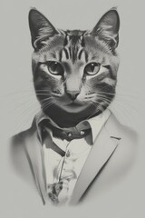 Elegant tabby cat in suit with bow tie