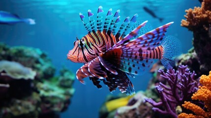 Naklejka na ściany i meble A tropical fish with shiny scales in a coral reef, highlighting the diverse colors underwater generative ai