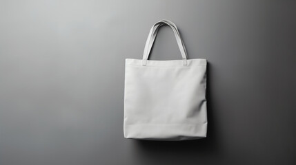 Blank cotton eco tote bag mockup displayed hanging on wall. Mock up. Generative ai.