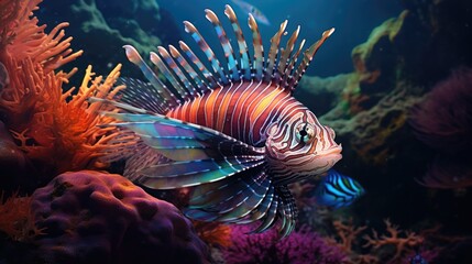 A tropical fish with shiny scales in a coral reef, highlighting the diverse colors underwater generative ai