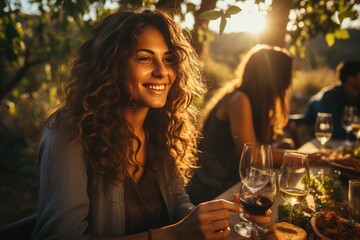 Group of multiracial friends having backyard dinner party together - Diverse young people sitting at bar table toasting beer glasses in brewery pub garden - Happy hour, lunch break and youth concept
