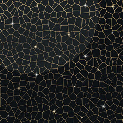 Golden grid with sparcles on black  background. Vector illustration.