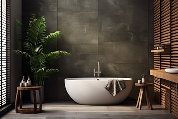 A white color marble bath tub in a modern classic bathroom