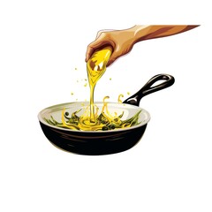 Hand pouring olive oil into frying