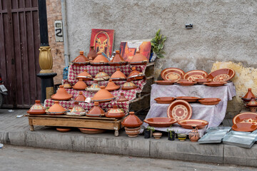 In a street in the souk of Fes, the classic cooking pottery called 