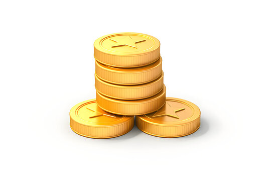 3D Golden coin stack. Pile of money with star sign. Element for game. Mobile ui design for application. Cartoon creative design icon collection isolated on white background. 3D Rendering