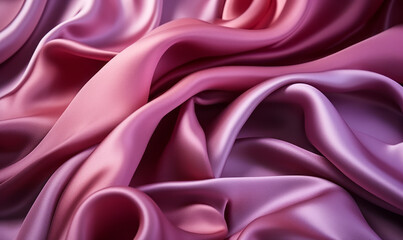 Luxurious satin fabric in soft purple waves, creating an elegant and smooth texture, perfect for backgrounds or fashion concepts