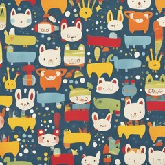 Whimsical animal pattern in vibrant colors