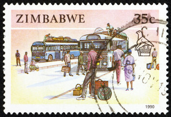 Postage stamp Zimbabwe 1990 busses, transportation