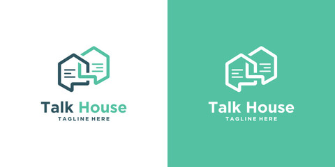 Real Estate logo, building combination and chat bubble. construction construction conversation logo for architectural building application logo design