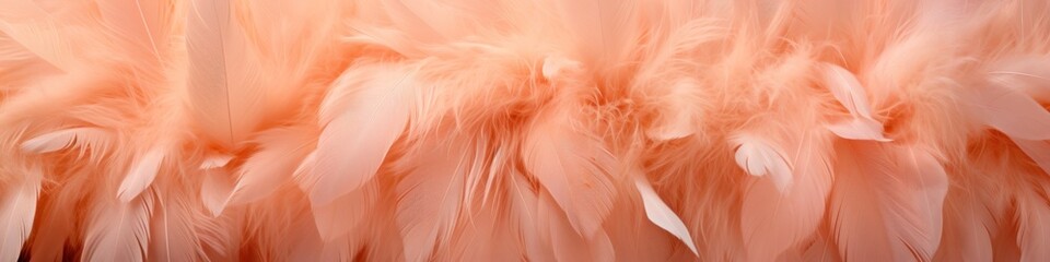 Soft fluffy bird feather closeup in peach fuzz color