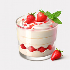 tasty vanilla mousse with strawberries isolated on transparent background created with Generative Ai
