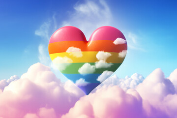 Illustration of colorful raimbow heart on the sky background. High quality photo