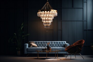 A ceiling-mounted chandelier in a house