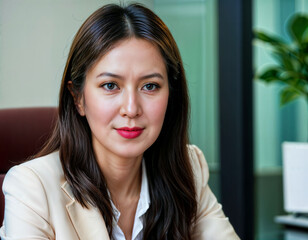 photo of beautiful asian woman as a secretary inside office meeting room, generative AI