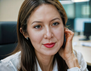 photo of beautiful asian woman as a secretary inside office meeting room, generative AI