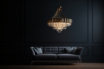A luxurious living room with a chandelier and furniture interior decor - obrazy, fototapety, plakaty