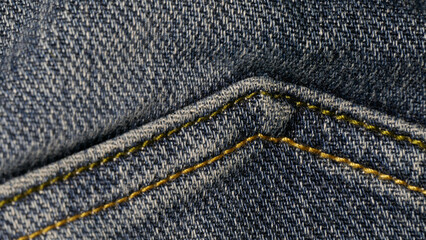 Blue jeans texture. Macro. Threads and seam