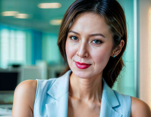 Fototapeta premium photo of beautiful asian woman inside office meeting room, generative AI