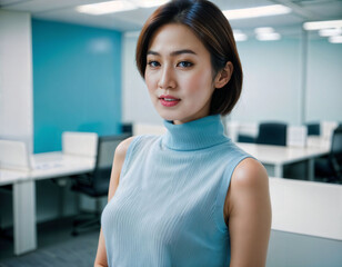 photo of beautiful asian woman inside office meeting room, generative AI