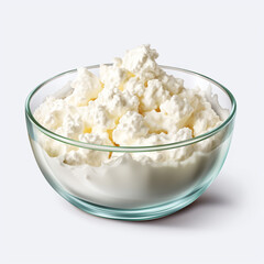bowl of cottage cheese isolated on transparent background created with Generative Ai