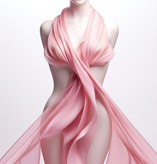 Pink ribbon with female mannequin isolated on white