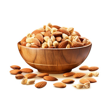 bowl of nuts with almonds on a transparent background created with Generative Ai