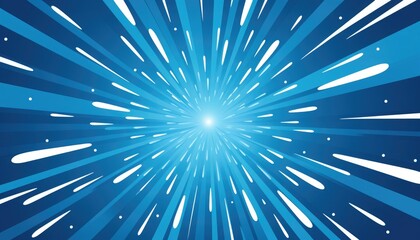 blue radial dotted comic background. Speed lines wallpaper with pop art halftone texture. Anime cartoon rays explosion backdrop for poster, banner