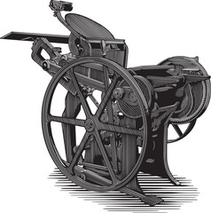 Woodcut illustration of a letterpress printing press.