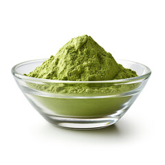 bowl of green powder with transparent background created with Generative Ai