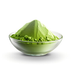 bowl of green powder with transparent background created with Generative Ai