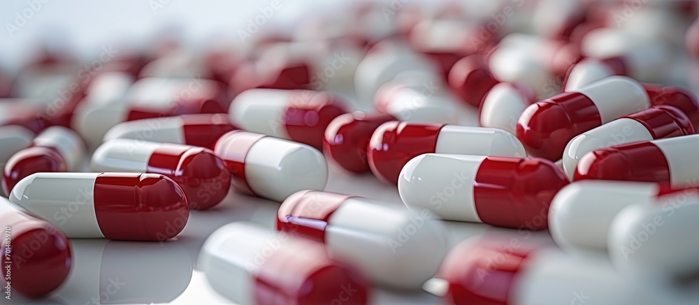 Poster the healthcare system a opened bottle of pale colored pills resting on a white background. creative 