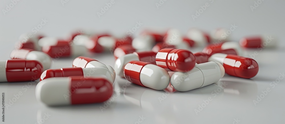 Poster the healthcare system a opened bottle of pale colored pills resting on a white background. creative 