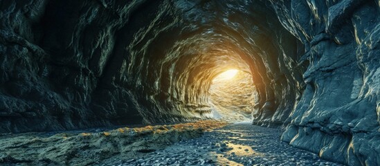 Underground mine tunnel mining industry. Creative Banner. Copyspace image - obrazy, fototapety, plakaty
