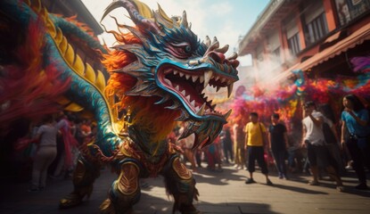 Chinese dragon as a character for the dragon dance at the Chinese New Year festival 2024