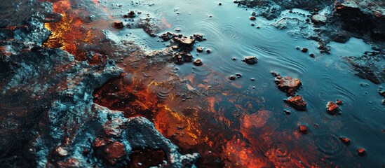 Fototapeta na wymiar oil spill black background ecology disaster nature industrial pollution toxic water abstract. Creative Banner. Copyspace image