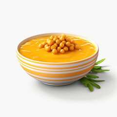 yellow pumpkin soup bowl with chickpeas on transparent background created with Generative Ai