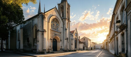the saint leger church from cognac france. Creative Banner. Copyspace image - obrazy, fototapety, plakaty