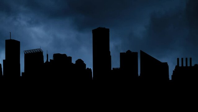 Baltimore Skyline in Silhouette with Lightning thunderstorm flash over Skyscrapers, Maryland, USA