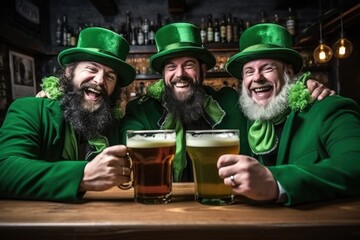 St. Patrick's Day, celebrating groups of people at the bar wearing clothes with green shades