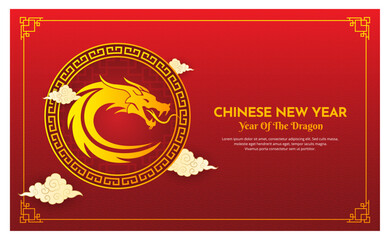 Happy Chinese new year 2024 Zodiac sign, year of the Dragon, with red paper cut art and craft style vector illustrator