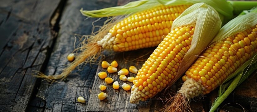 Raw Organic Yellow Seet Corn Ready to Cook. Creative Banner. Copyspace image